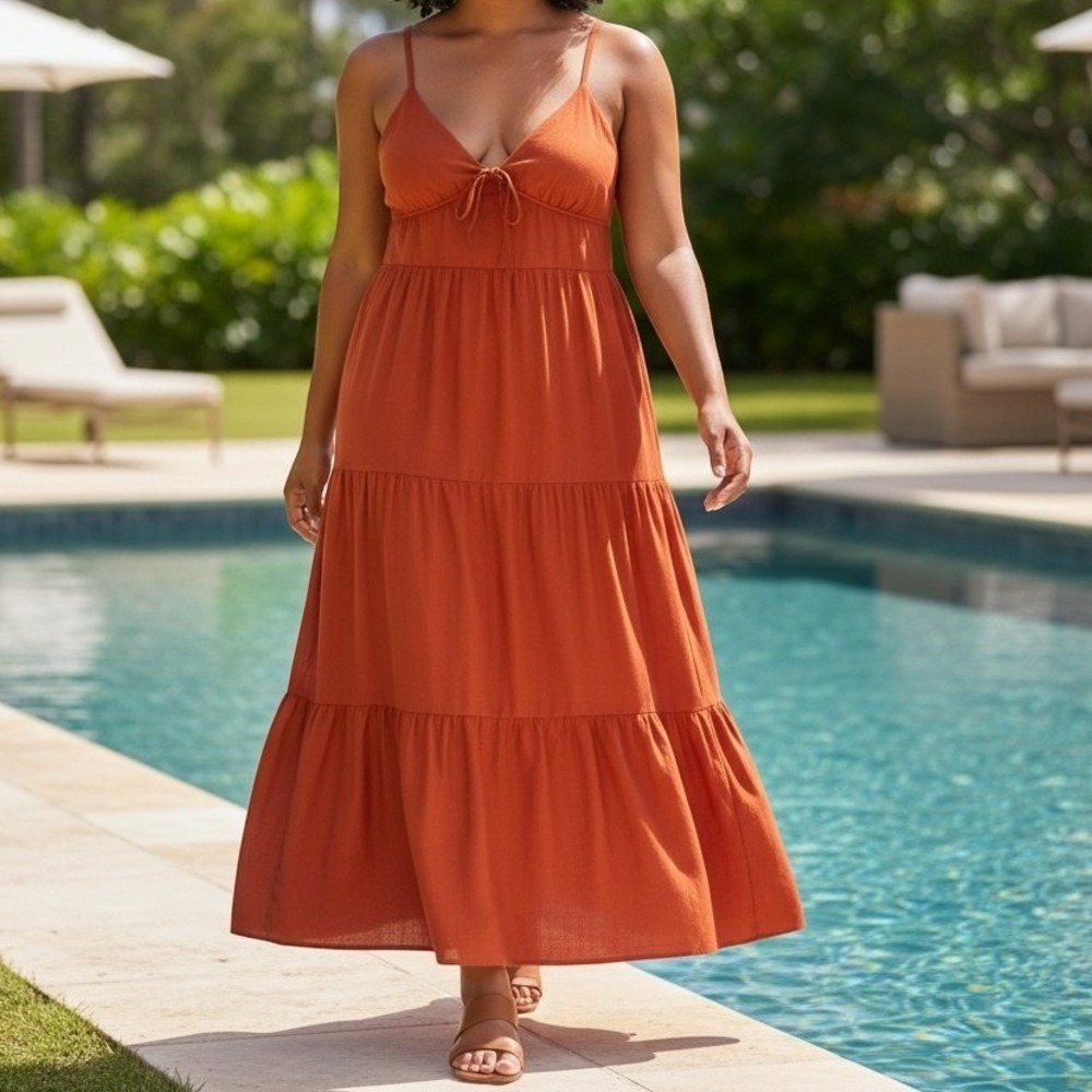 Orange Spaghetti Strap Tiered Maxi Dress, Festival, Summer Dress, Resortwear